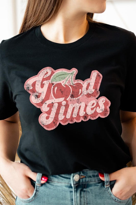 Retro Good Times Cherry Fruit Graphic T Shirt