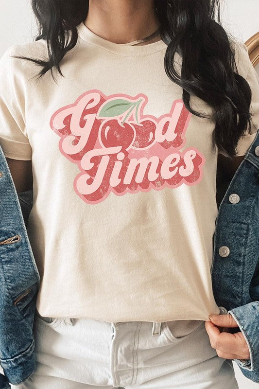 Retro Good Times Cherry Fruit Graphic T Shirt