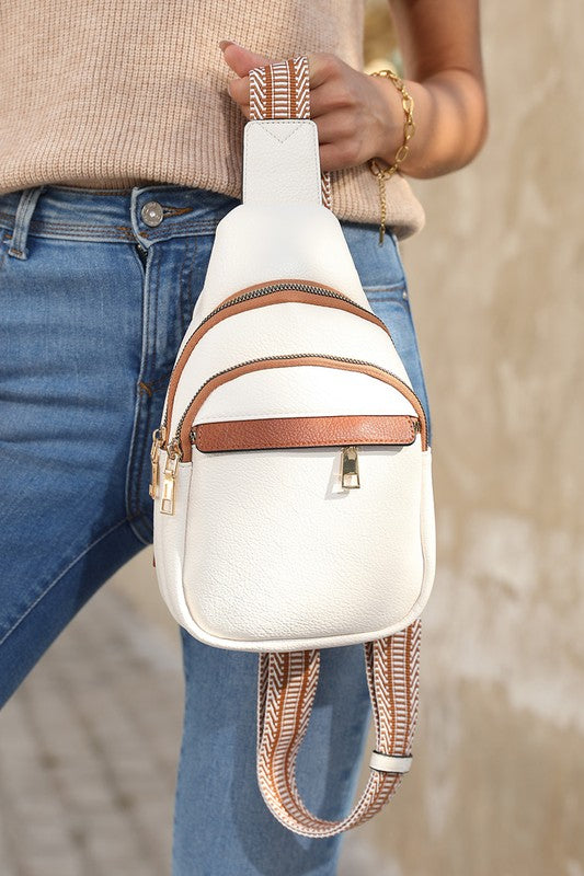 White Multi Zipped Street Penny Sling Bag