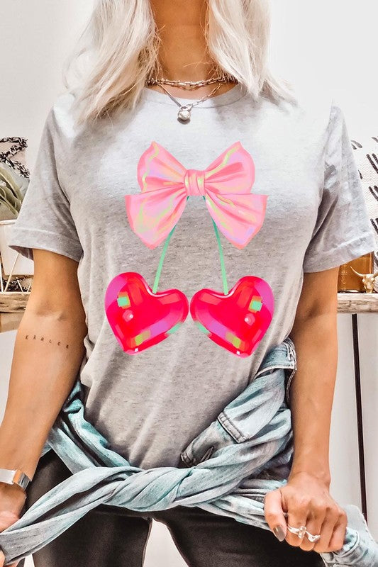 Plus Cherry Pink Bow Soft Girl Era Graphic T Shirt