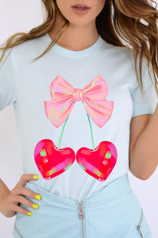 Plus Cherry Pink Bow Soft Girl Era Graphic T Shirt