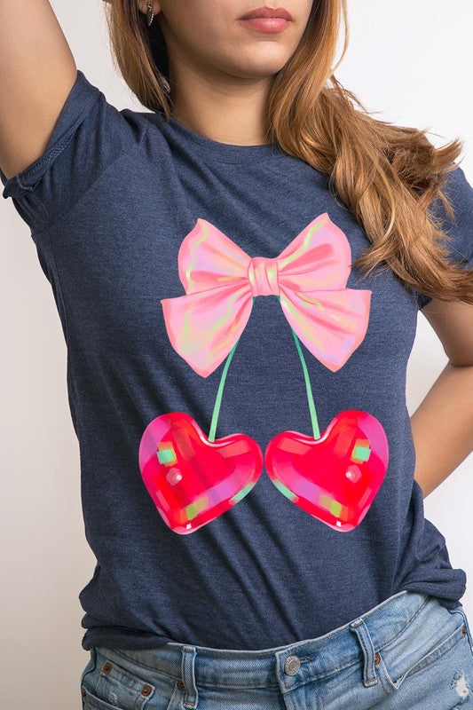 Plus Cherry Pink Bow Soft Girl Era Graphic T Shirt