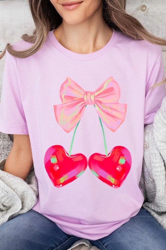 Plus Cherry Pink Bow Soft Girl Era Graphic T Shirt