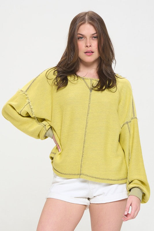 Plus Two Tone Color Block Reversible Dolman Knit Sweater