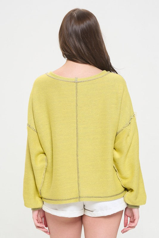 Plus Two Tone Color Block Reversible Dolman Knit Sweater