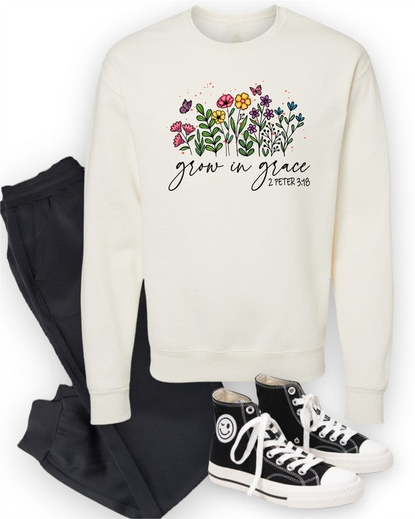 Plus Grow in Grace Flower Crewneck Sweatshirt