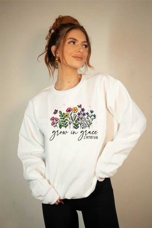 Plus Grow in Grace Flower Crewneck Sweatshirt