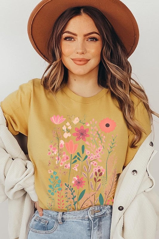 Pastel Wildflower Floral Graphic T Shirt