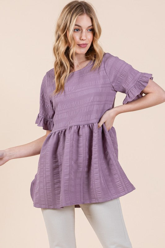 Ruffle Sleeve Babydoll Tunic Blouse