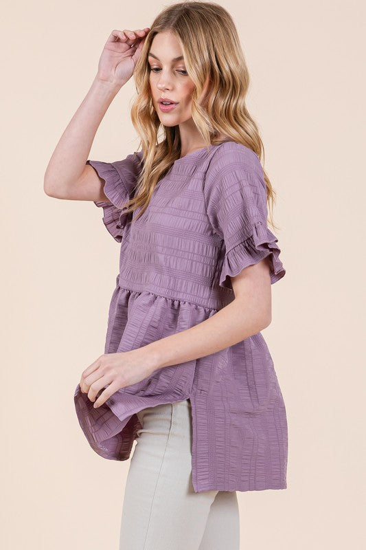 Ruffle Sleeve Babydoll Tunic Blouse