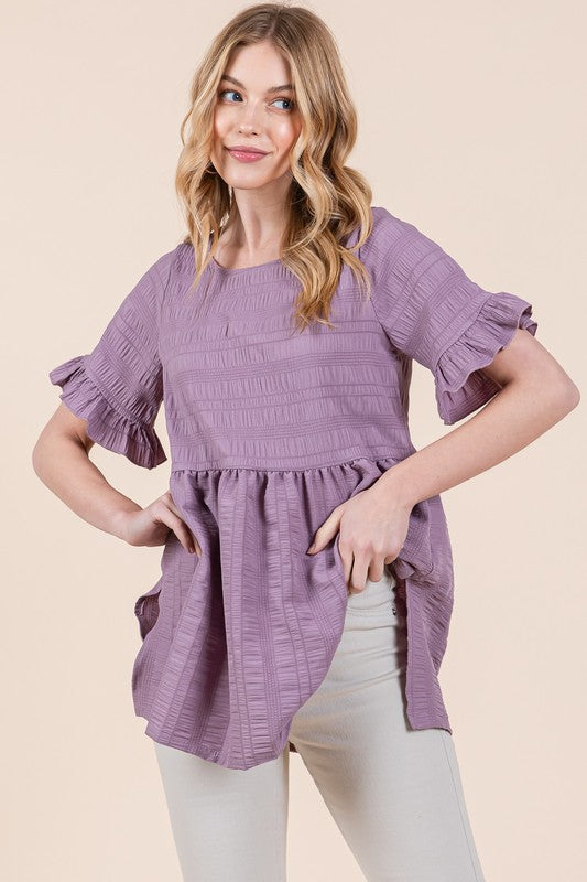 Ruffle Sleeve Babydoll Tunic Blouse