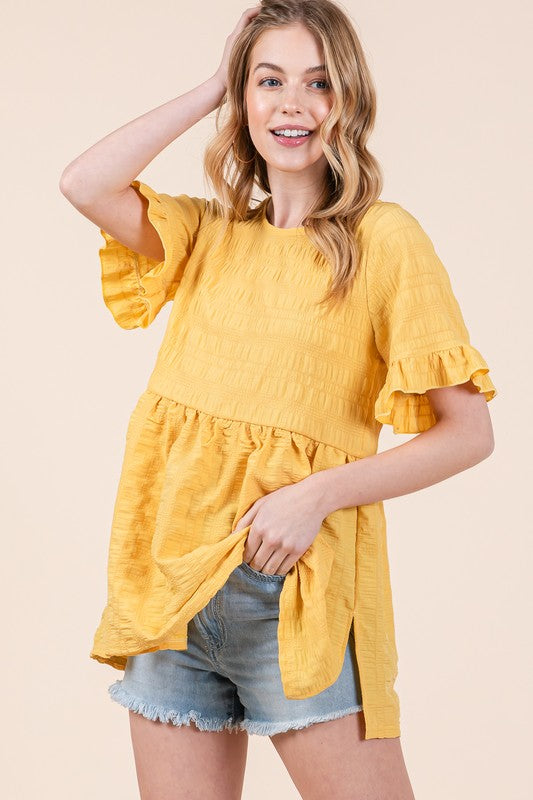 Ruffle Sleeve Babydoll Tunic Blouse