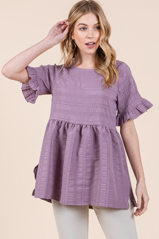 Ruffle Sleeve Babydoll Tunic Blouse