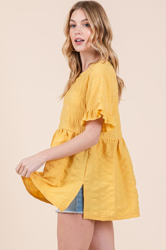 Ruffle Sleeve Babydoll Tunic Blouse