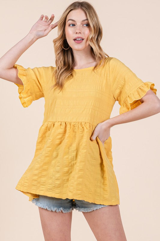 Ruffle Sleeve Babydoll Tunic Blouse