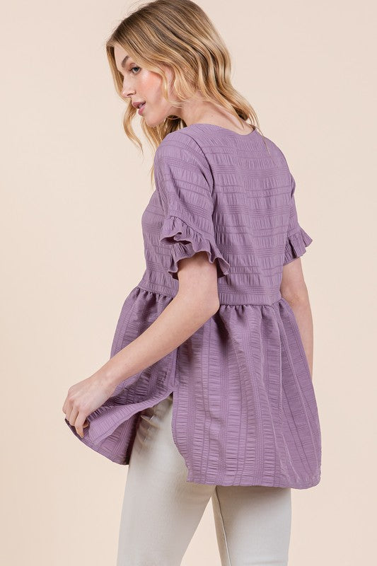 Ruffle Sleeve Babydoll Tunic Blouse