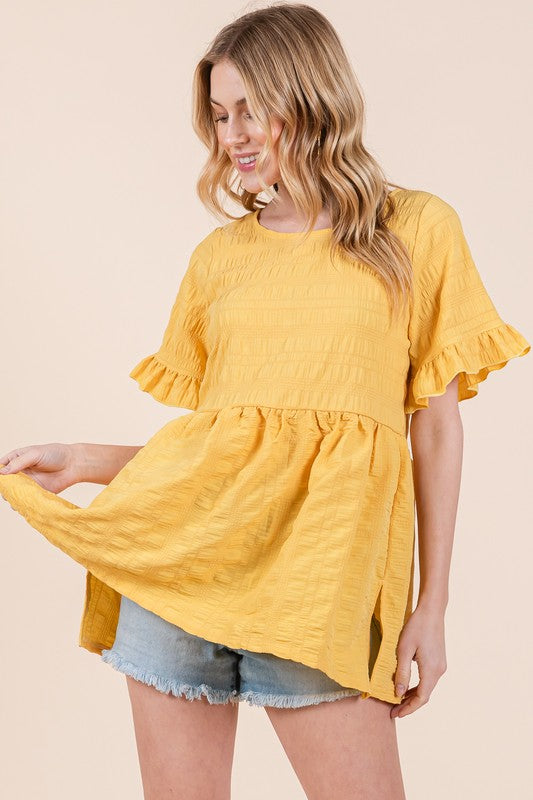 Ruffle Sleeve Babydoll Tunic Blouse