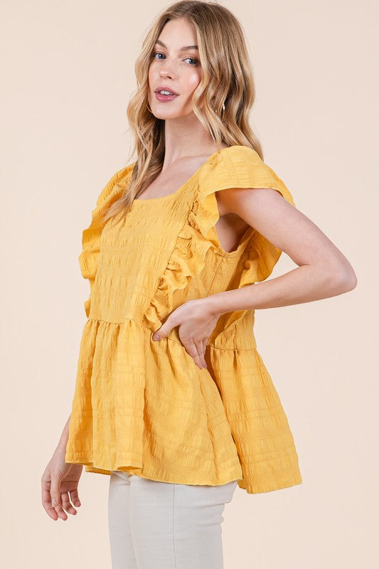 Ruffle Sleeve Square Neck Peplum Top