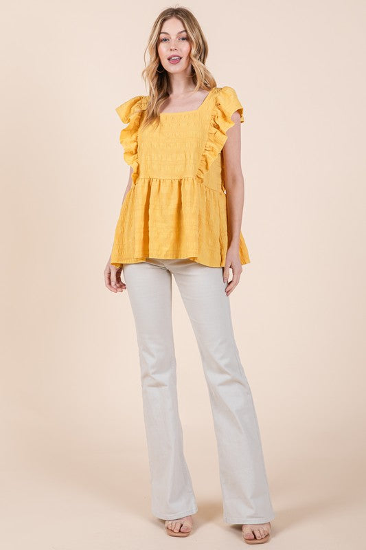 Ruffle Sleeve Square Neck Peplum Top