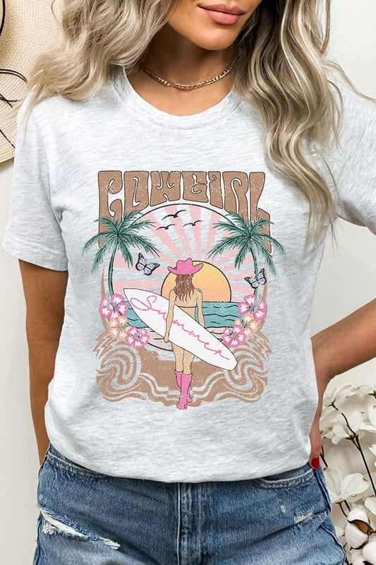 Western Cowgirl Surfer Beach Graphic T Shirt