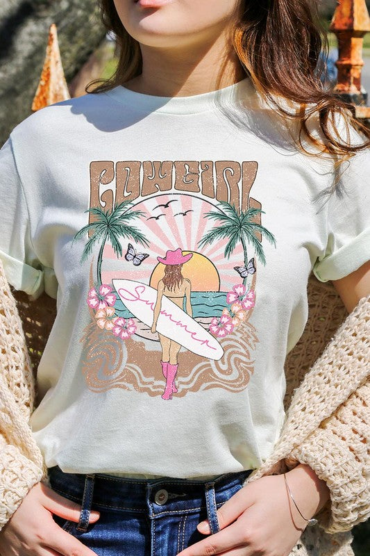 Western Cowgirl Surfer Beach Graphic T Shirt