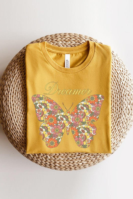 Dream Floral Butterfly Graphic T Shirt