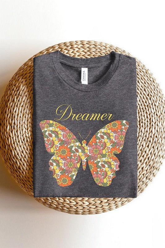 Dream Floral Butterfly Graphic T Shirt