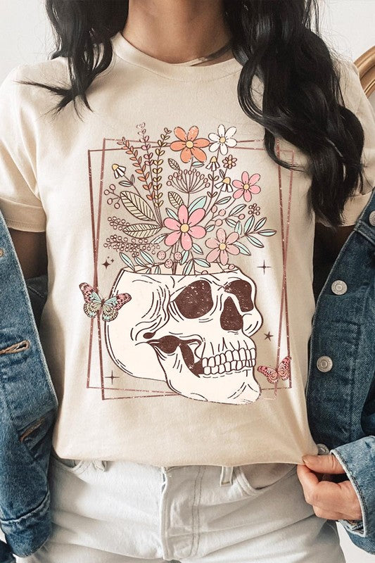 Floral Skull Graphic T Shirt