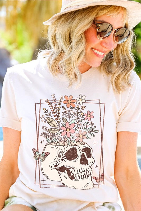 Floral Skull Graphic T Shirt