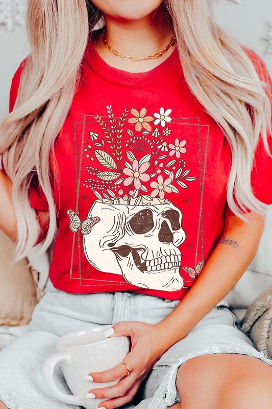 Floral Skull Graphic T Shirt