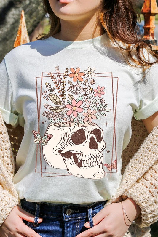 Floral Skull Graphic T Shirt