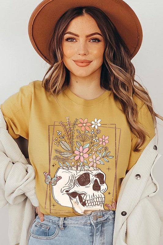 Floral Skull Graphic T Shirt