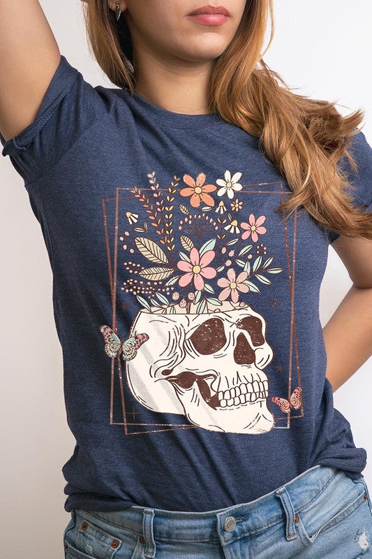 Floral Skull Graphic T Shirt