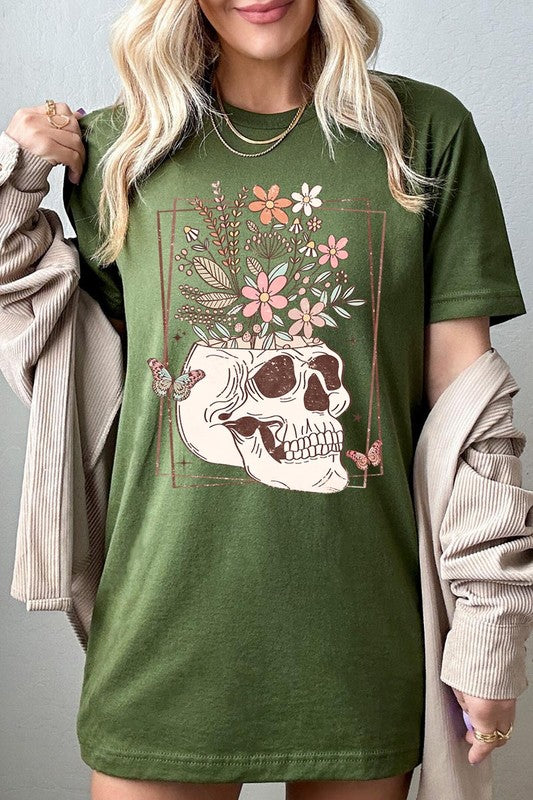 Floral Skull Graphic T Shirt