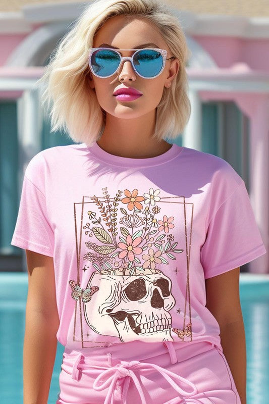 Floral Skull Graphic T Shirt