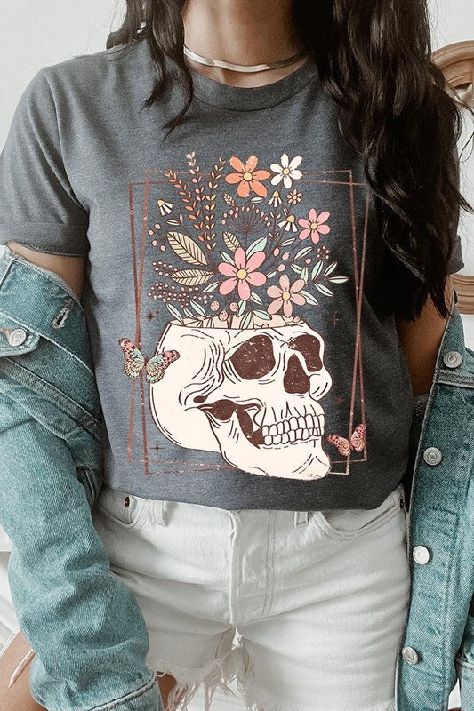 Floral Skull Graphic T Shirt