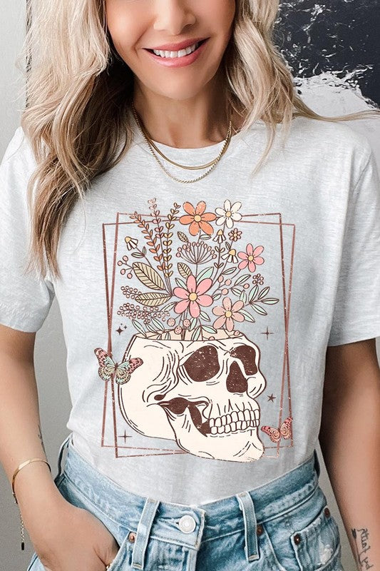 Floral Skull Graphic T Shirt