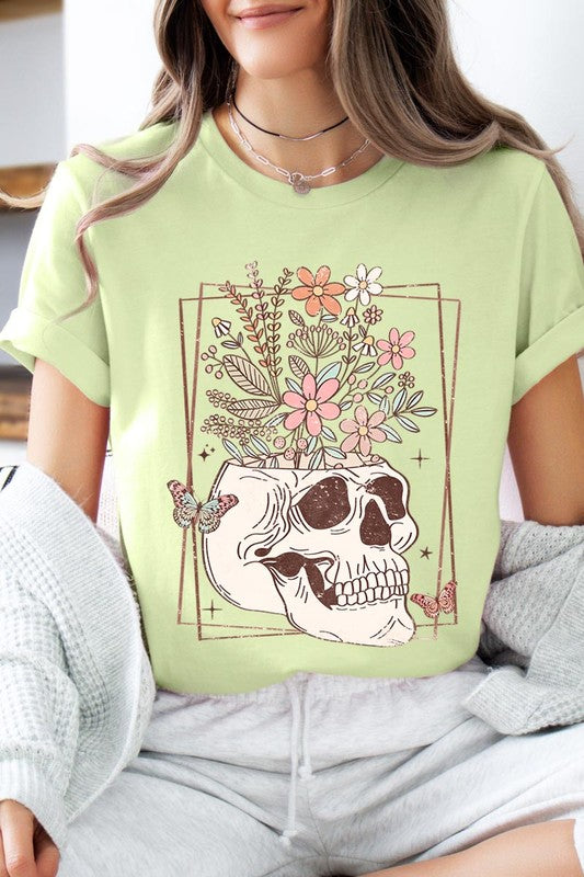 Floral Skull Graphic T Shirt