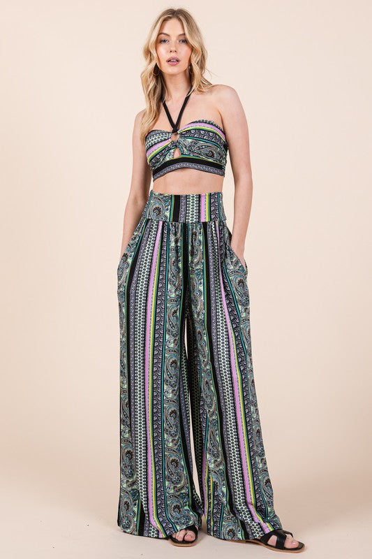 Boho Print Halter Top & Pants Set