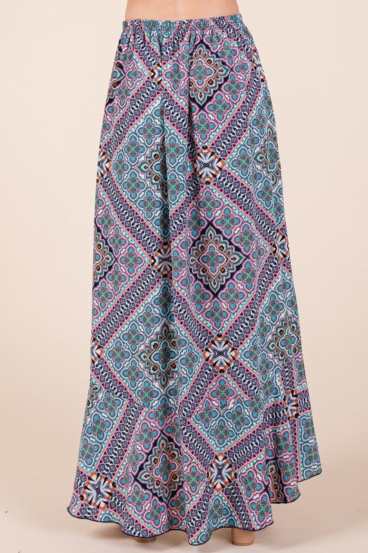 Tribal Print Ruffle Hem Wrap Maxi Skirt