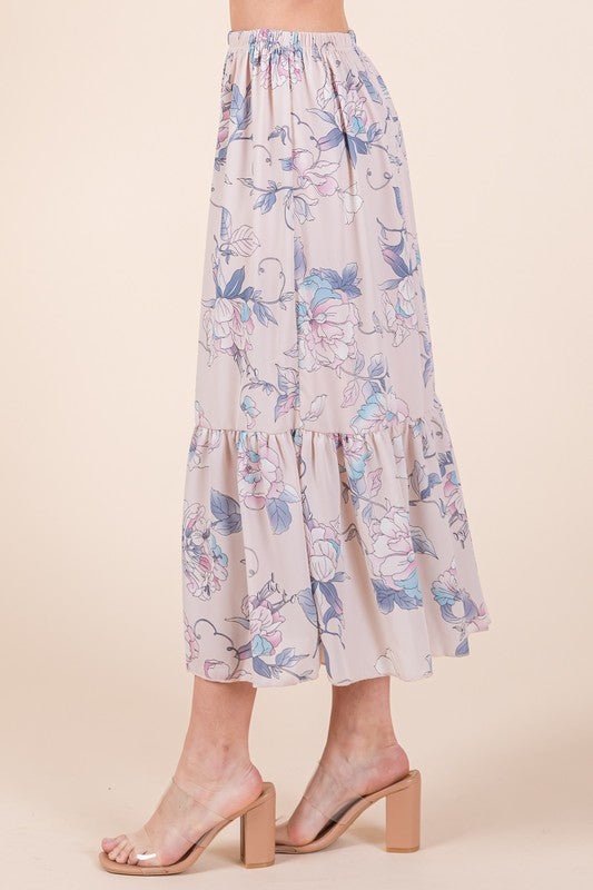 Floral Ruffle Hem Maxi Skirt