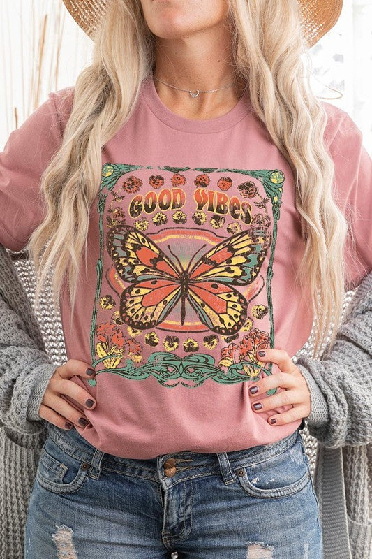 Butterfly Good Vibes Graphic T Shirt