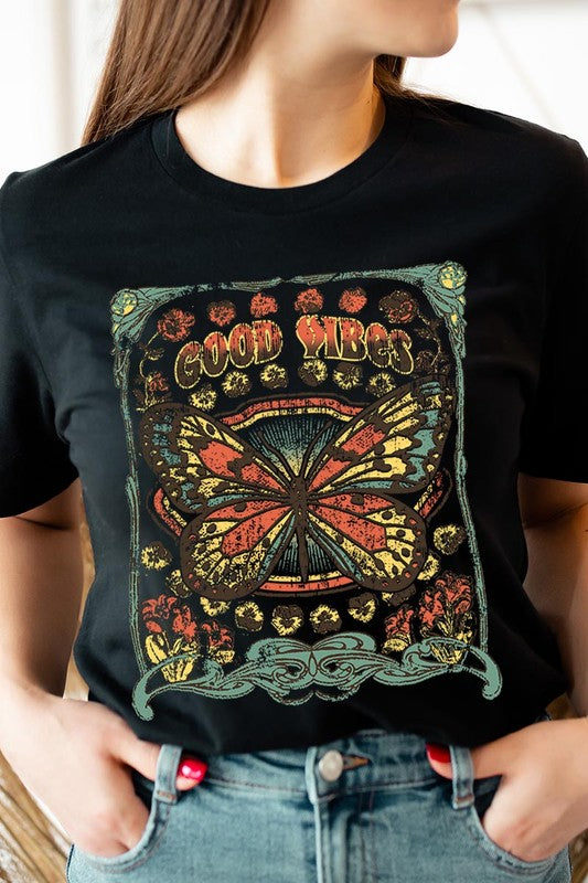 Butterfly Good Vibes Graphic T Shirt