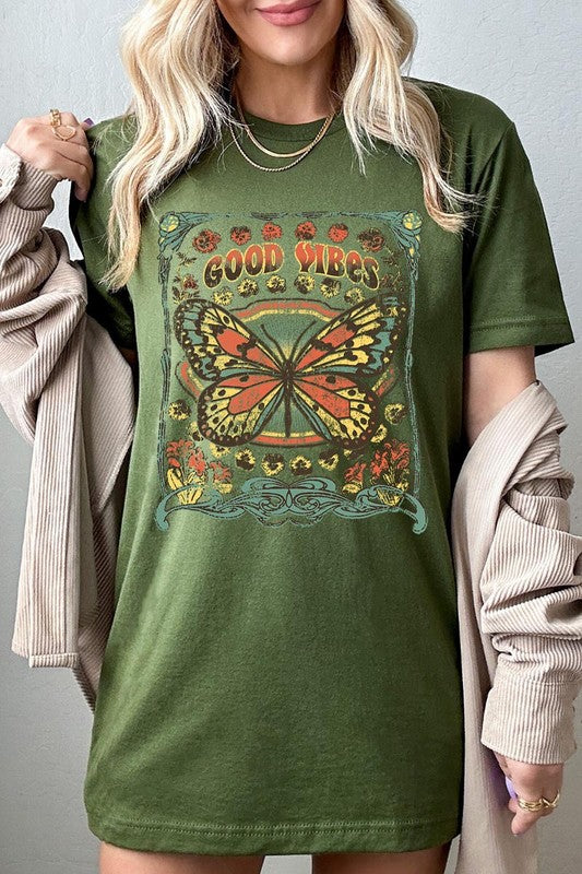 Butterfly Good Vibes Graphic T Shirt