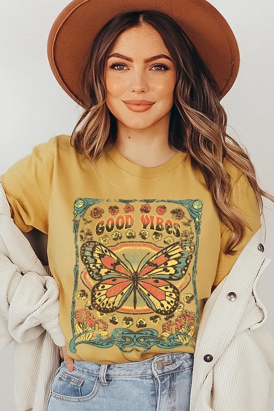 Butterfly Good Vibes Graphic T Shirt