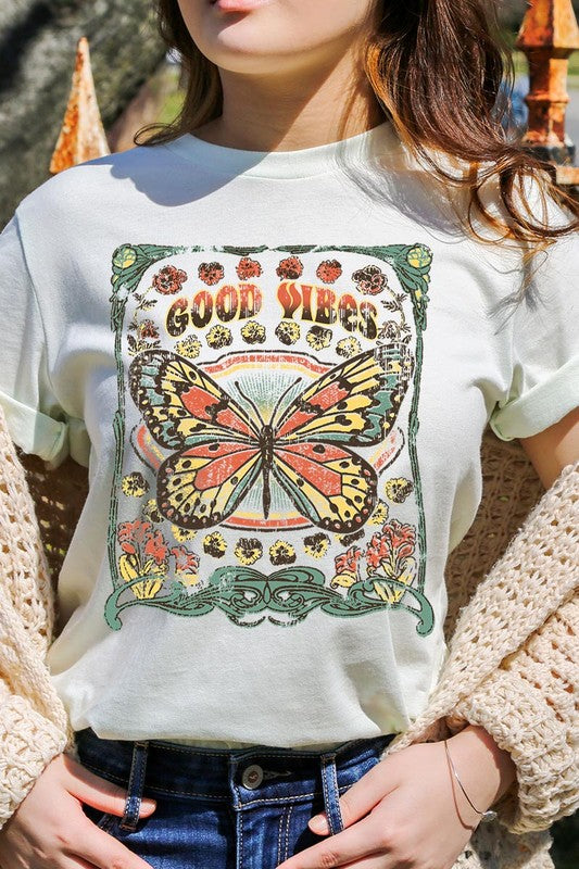 Butterfly Good Vibes Graphic T Shirt