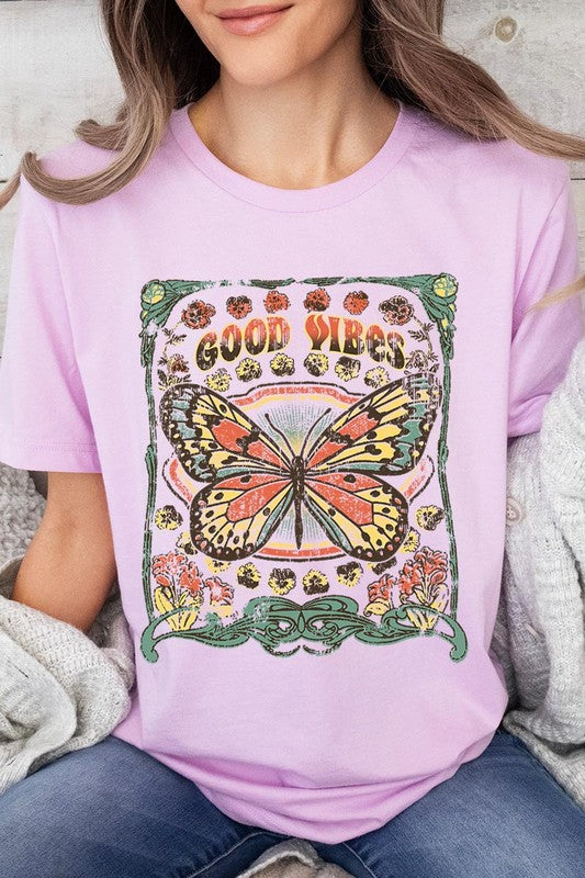 Butterfly Good Vibes Graphic T Shirt