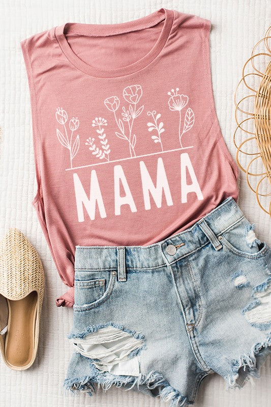 Mama Floral Muscle Tank Top