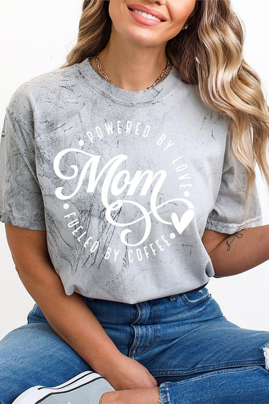 Mom Fueled by Coffee Color Burst Graphic Tee