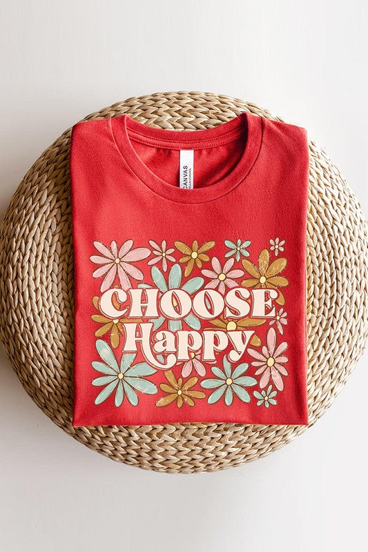 Choose Happy Floral Graphic T Shirt